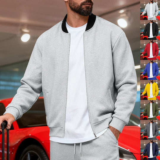 Herren nan urbane Sweat-Trackjacke mit Stehkragen verdecktem Reißverschluss elastischen Rippbündchen und Eingrifftaschen R&B
