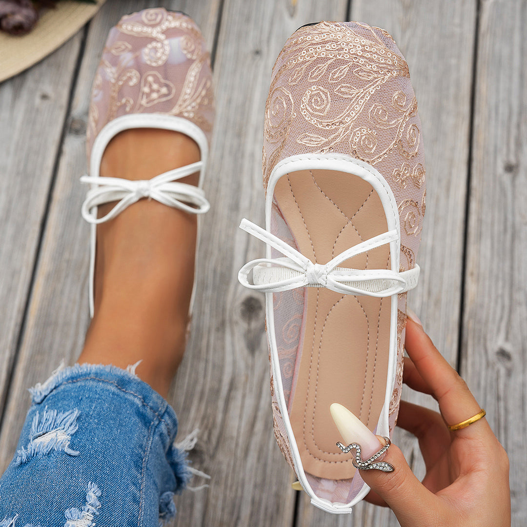 Damen elegante Ballerinas mit floralen Applikationen und rutschfester Sohle R&B