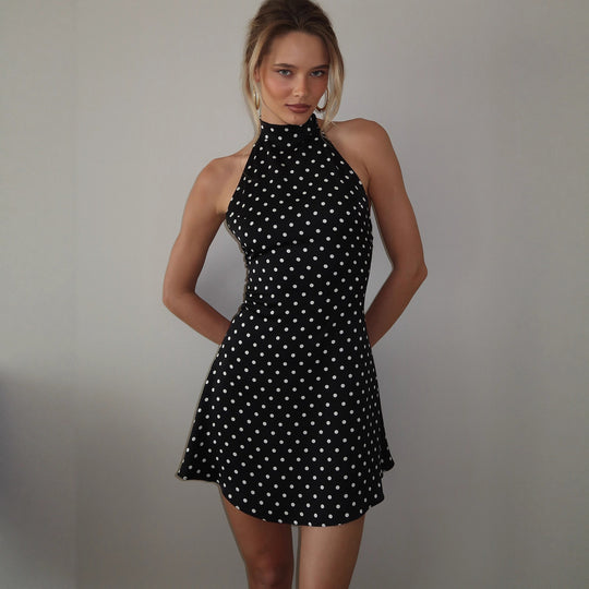 Damen Sommerliches Halterneck-Kleid mit verspieltem Polka-Dot-Muster R&B
