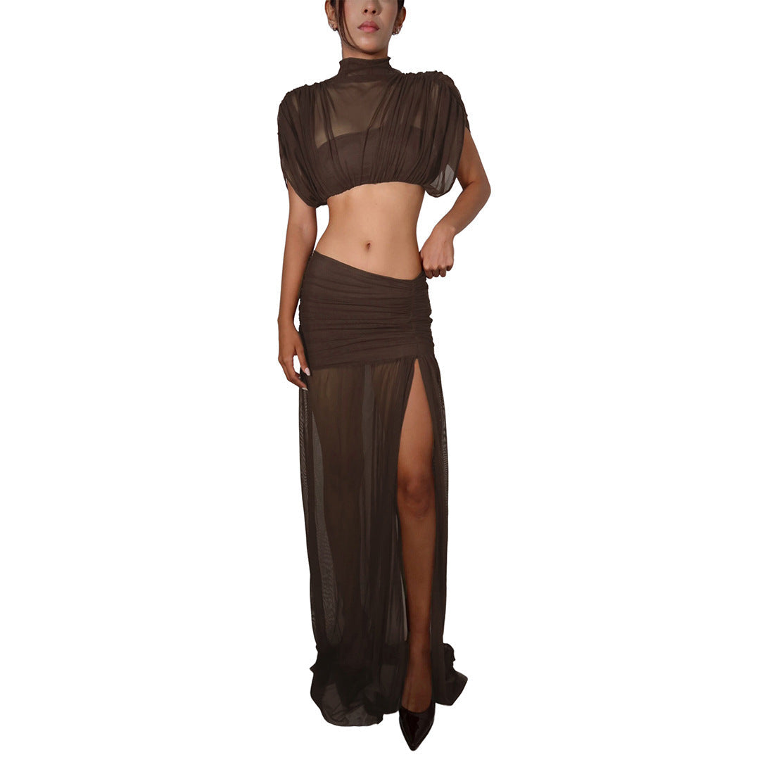 Damen Elegantes und figurbetontes Cut-Out Kleid mit hochgeschlossenem Design R&B