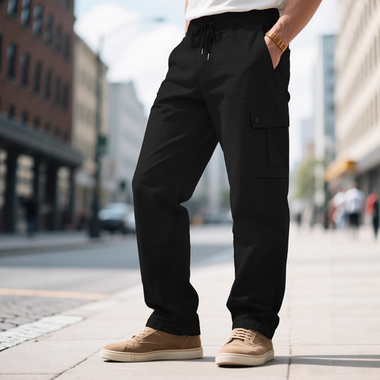 Herren nan urbane utilitarische Cargohose mit elastischem Komfortbund, Tunnelzug und verschließbaren Klappentaschen R&B