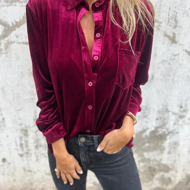 Damen Elegante Satinbluse mit klassischem Kragen und Brusttasche R&B