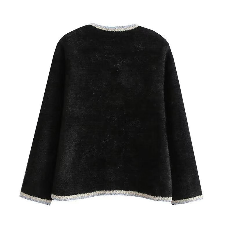 Damen elegante Strickjacke mit dekorativen Perlenknöpfen und praktischen Taschen R&B