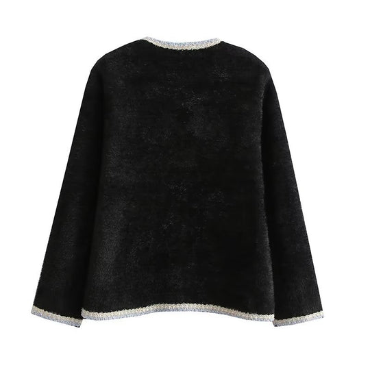 Damen elegante Strickjacke mit dekorativen Perlenknöpfen und praktischen Taschen R&B