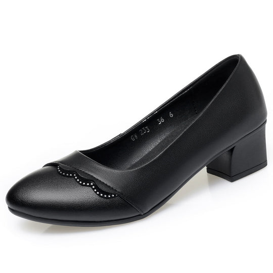 Damen Elegante Pumps mit zierlicher Wellenkante und komfortablem Blockabsatz R&B