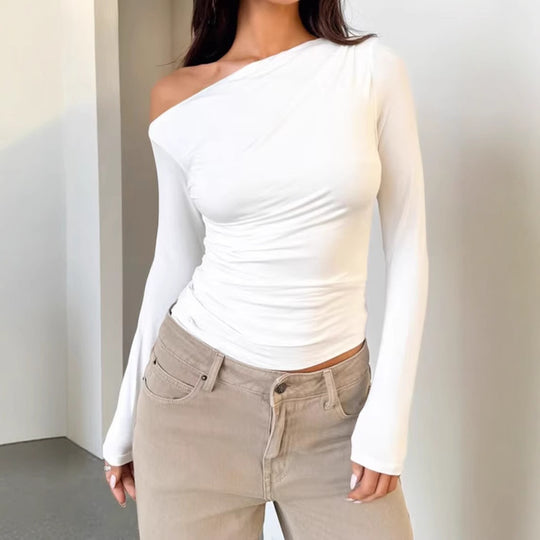 Damen Asymmetrisches Oberteil mit langen Ärmeln und Raffung R&B