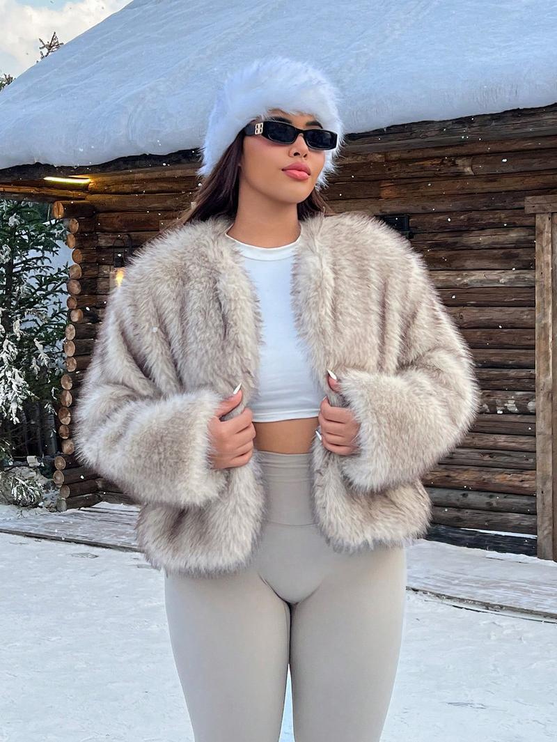 Damen Trendige und flauschige Kunstpelzjacke R&B