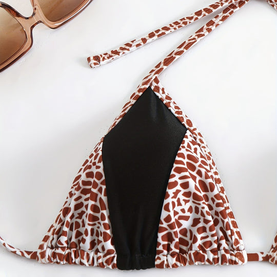 Damen Triangel-Bikini mit stilvollem Giraffenmuster R&B