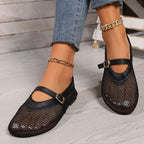 Damen elegante und luftige Ballerinas mit Netzdesign und verstellbarem Riemen R&B