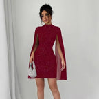 Damen Elegantes Minikleid mit Schößchen und glitzernden Details R&B