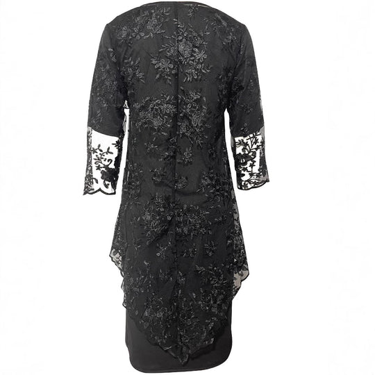 Damen Elegantes Blusen-Kleid mit floralen Spitze-Ärmeln und schwingendem Saum R&B