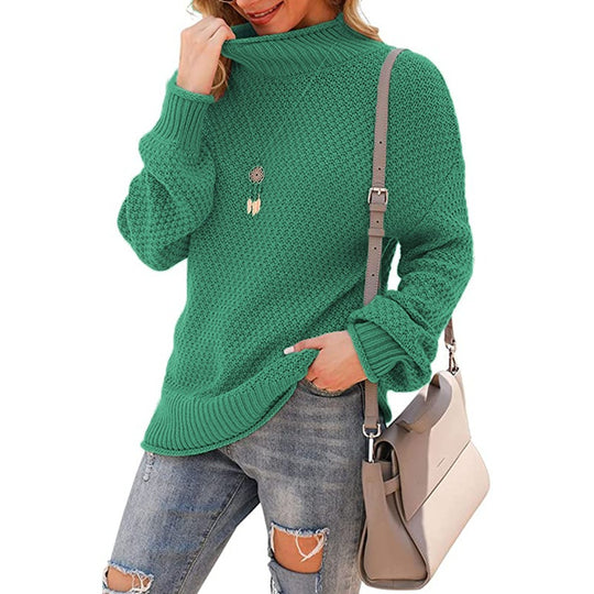 Damen Grobstrickpullover mit hochstehendem Kragen und lässigem Schnitt R&B