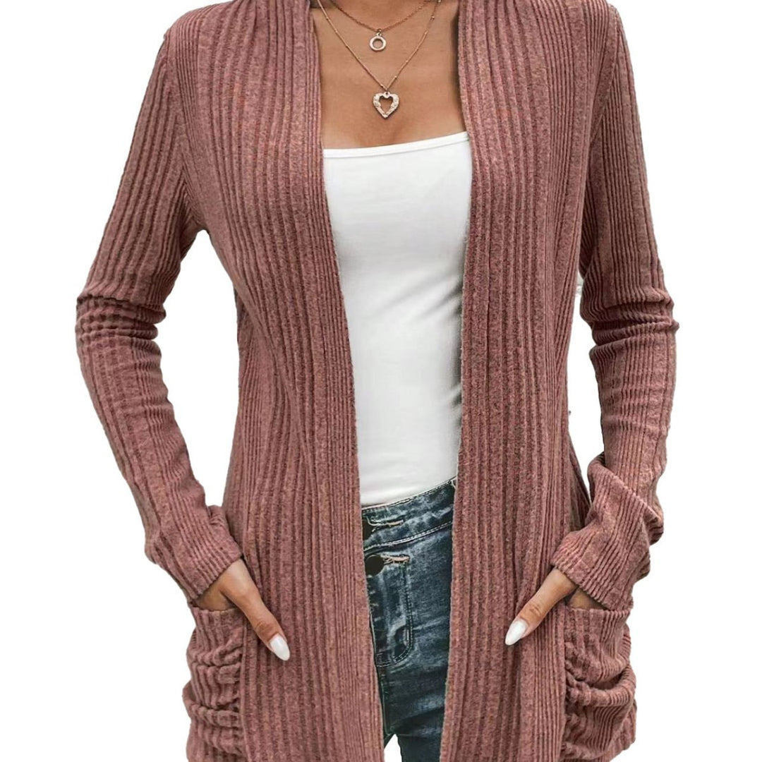 Damen modische Strickjacke mit offenen Front und praktischen Taschen R&B