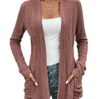 Damen modische Strickjacke mit offenen Front und praktischen Taschen R&B