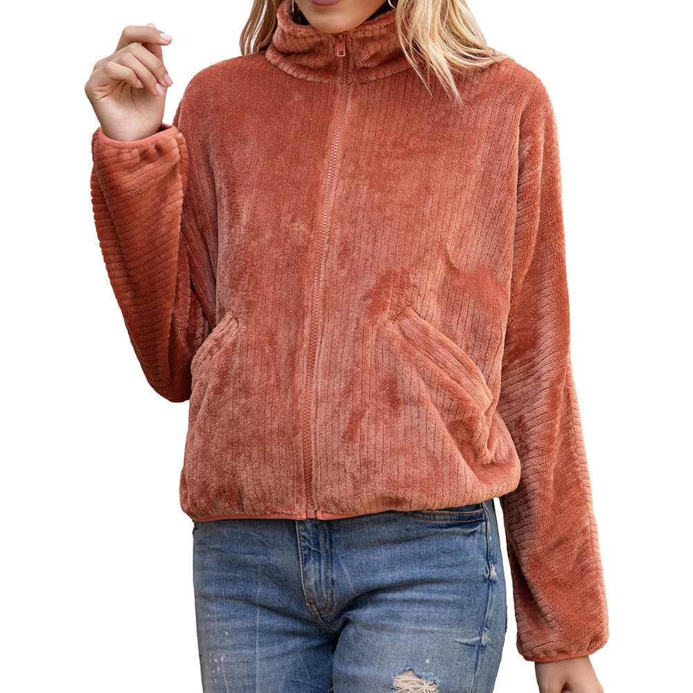 Damen Fleecejacke mit hohem Kragen und praktischen Taschen R&B