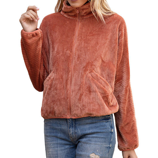 Damen Fleecejacke mit hohem Kragen und praktischen Taschen R&B