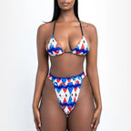 Damen Bikinis mit hohen Beinausschnitten und geometrischem Muster R&B