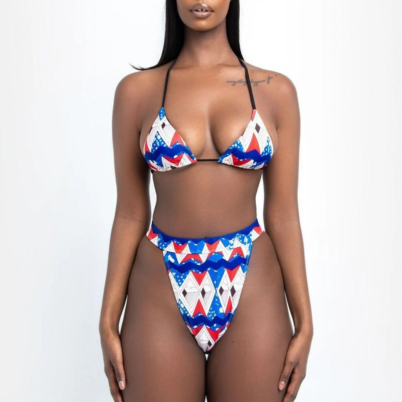 Damen Bikinis mit hohen Beinausschnitten und geometrischem Muster R&B