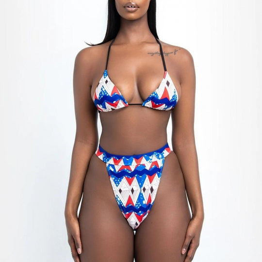 Damen Bikinis mit hohen Beinausschnitten und geometrischem Muster R&B