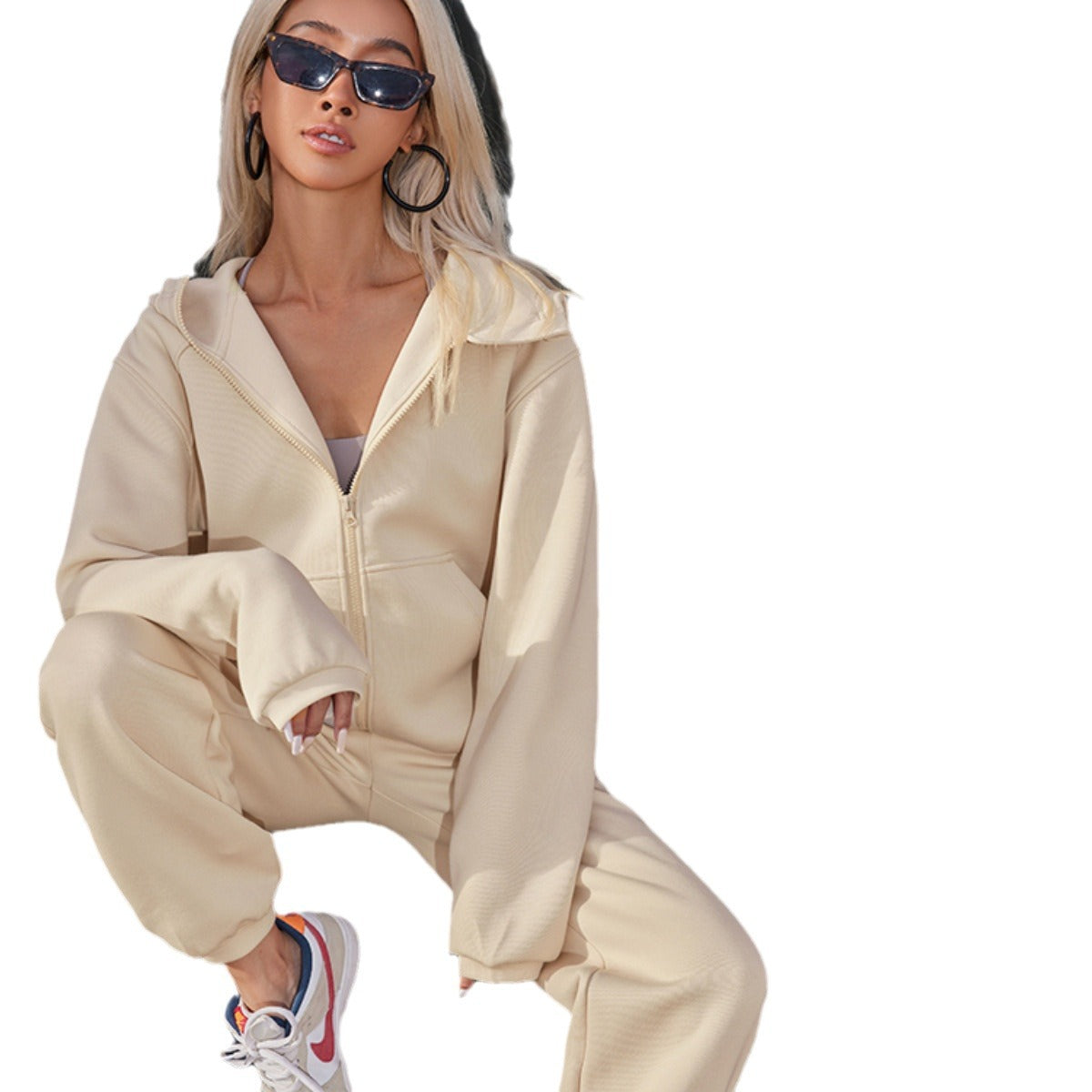 Damen Sportiver Freizeitanzug mit praktischen Taschen und modernem Reißverschluss R&B