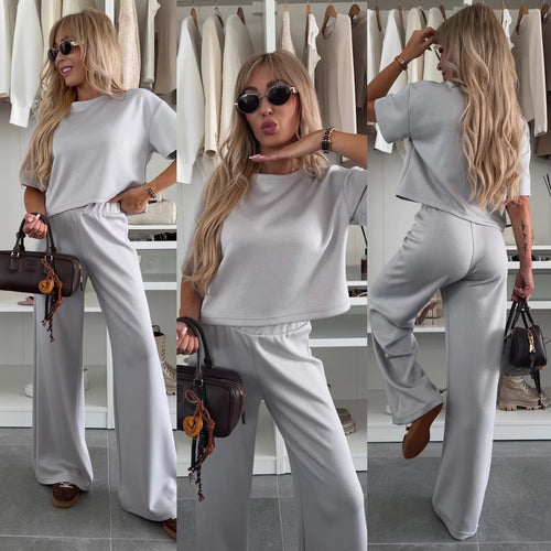 Damen lässiges Lounge-Set mit cropped T-Shirt und weitem Hosen R&B