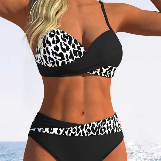 Damen Bikini-Set mit raffiniertem Wickel-Oberteil und hoher Taille R&B