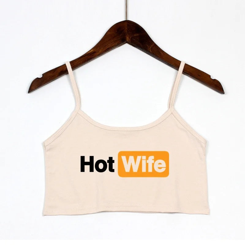 Damen Crop-Top mit modernen Schriftzügen und verstellbaren Trägern R&B