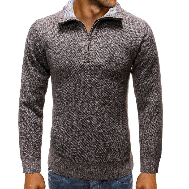 Herren luxuriöser Strickpullover mit modernem Stehkragen und Reißverschluss R&B