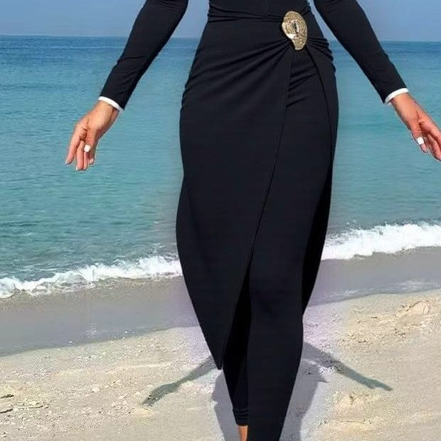 Damen modisches Wickelkleid mit elegantem Gürtel R&B