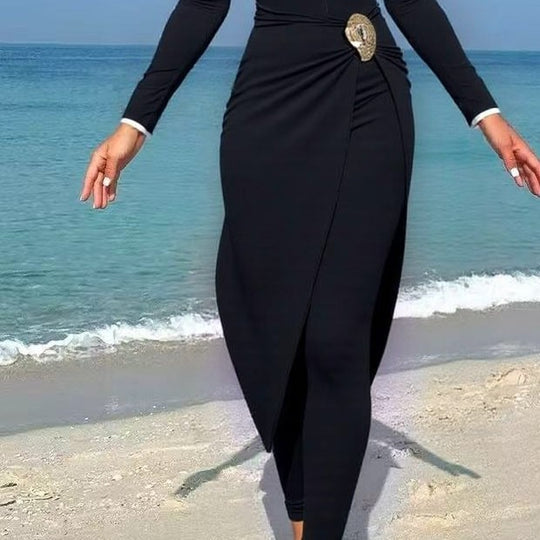 Damen modisches Wickelkleid mit elegantem Gürtel R&B