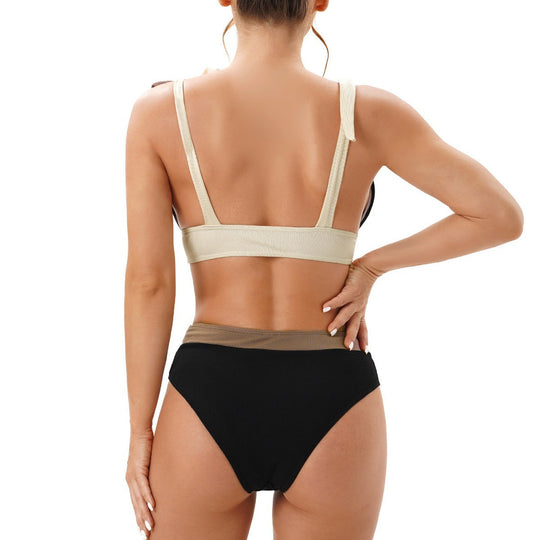 Damen Bikini-Set mit tiefem V-Ausschnitt und verstellbaren Trägerschleifen R&B