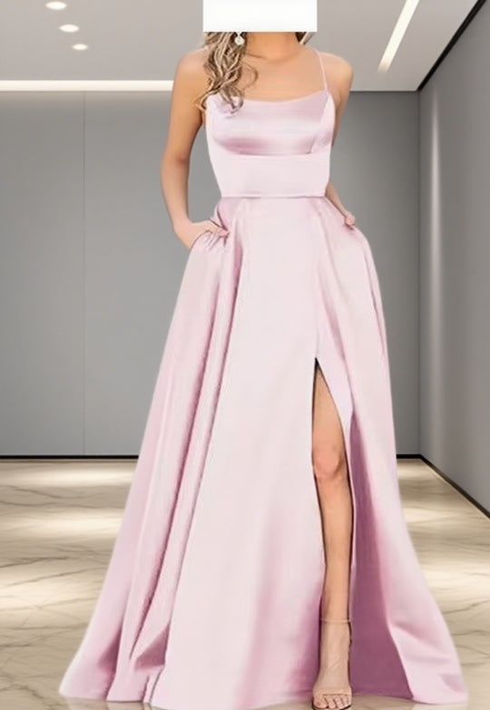 Damen Elegantes Abendkleid mit seitlichem Schlitz und schmalen Spaghetti-Trägern R&B