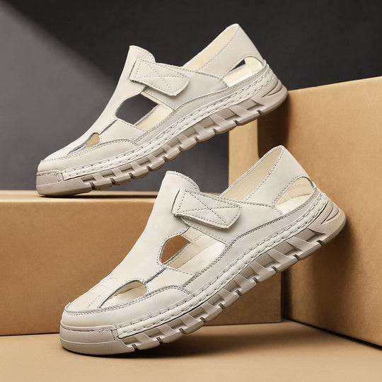 Damen Luftige Ledersandalen mit verstellbarem Klettverschluss R&B