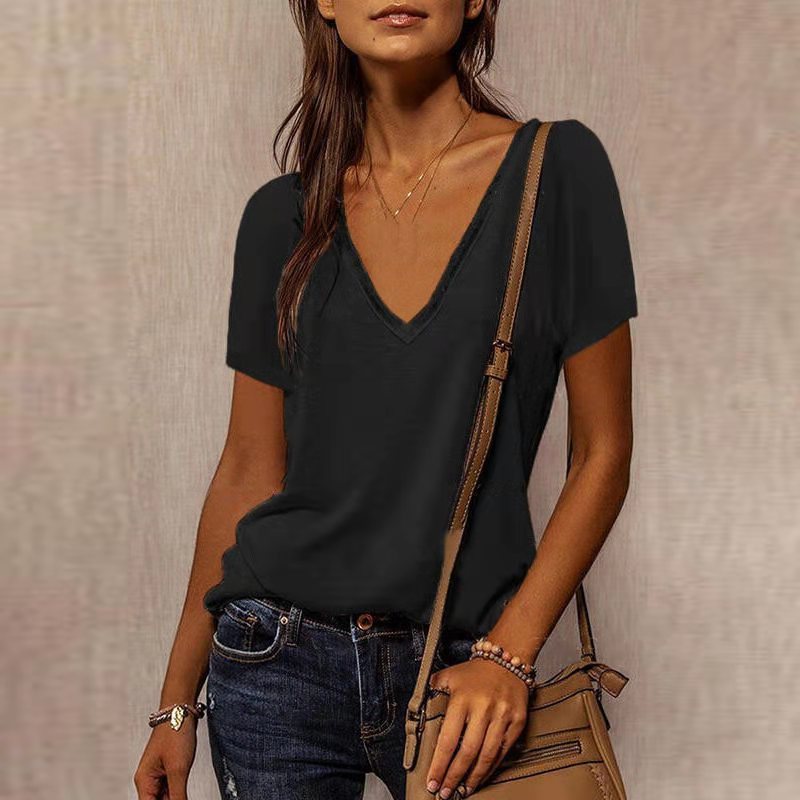 Damen V-Ausschnitt T-Shirt R&B