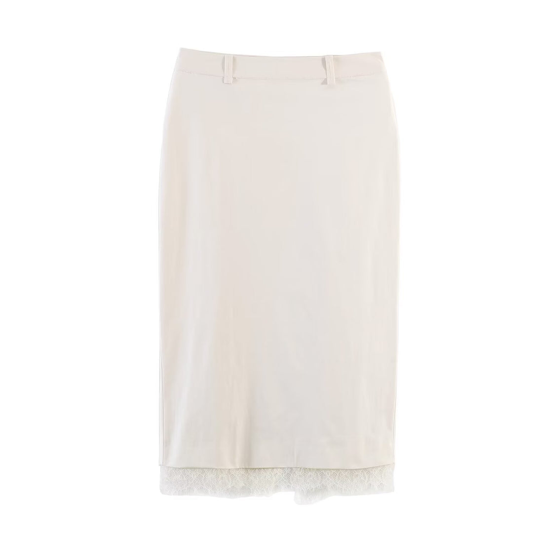 Damen eleganter Bleistiftrock mit transparentem Spitzenabschluss R&B