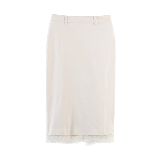 Damen eleganter Bleistiftrock mit transparentem Spitzenabschluss R&B