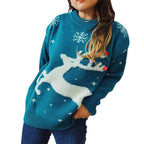 Damen festlicher Pullover mit kreativem Rentier-Motiv und strukturiertem Strick R&B