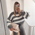 Damen modischer Cropped Pullover mit einzigartigem Streifenmuster und weit geschnittenen Ärmeln R&B