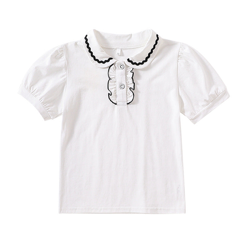 Mädchen modische Bluse mit Rüschenkragen und Puffärmeln R&B