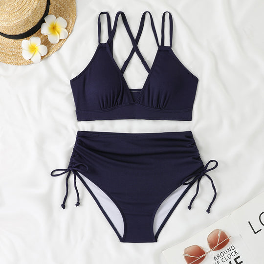 Damen Bikini-Set mit verstellbarem Kreuzträger und hoch geschnittenem Höschen R&B