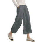 Damen weite Leinenhose mit seitlichen Taschen und elastischem Bund R&B