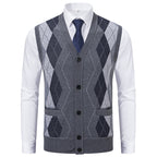 Herren elegante Strickweste mit klassischem Rautenmuster und praktischen Taschen R&B