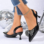Damen elegante Slingback-Pumps mit glamourösen Schleifen und funkelnden Akzenten R&B