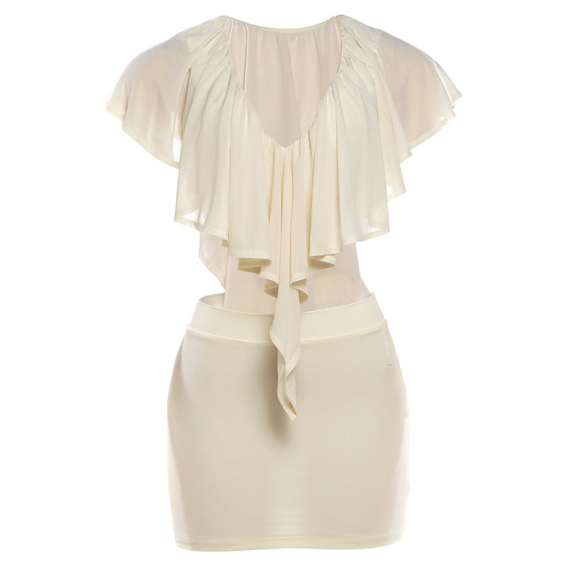 Damen elegante Bluse mit voluminösen Rüschendetails und schickem Rückenausschnitt R&B
