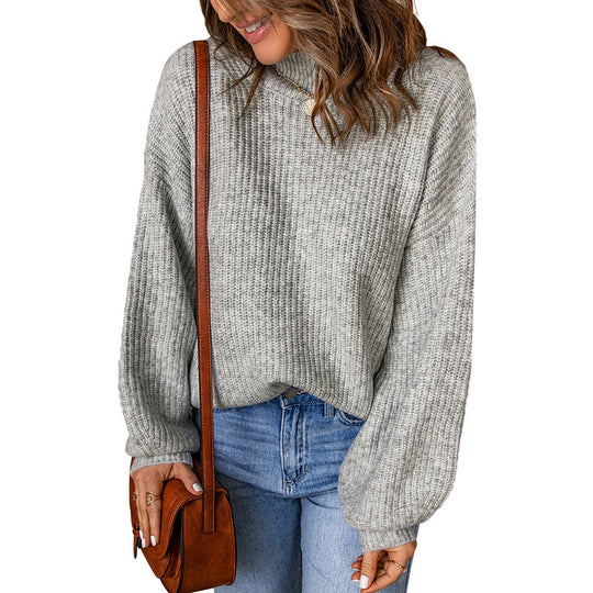 Damen lässiger Pullover mit hohen Kragen und strukturiertem Muster R&B