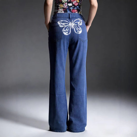Damen Weite Jeans mit kunstvollem Schmetterlingsdesign R&B