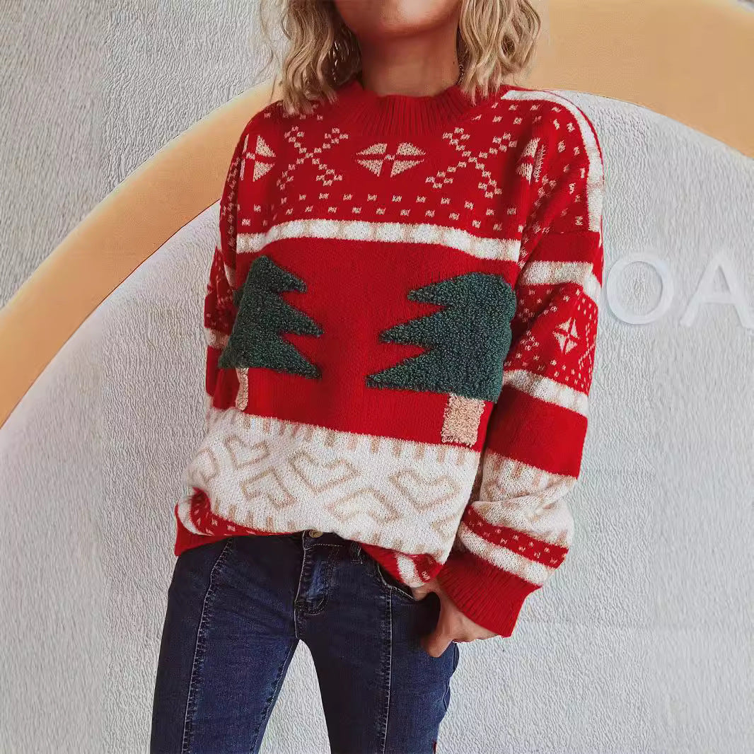 Damen festlicher Strickpullover mit weihnachtlichem Motiv und weichem Material R&B