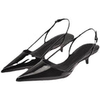 Damen Slingback-Pumps mit spitzem Absatz und glänzender Lackoberfläche R&B