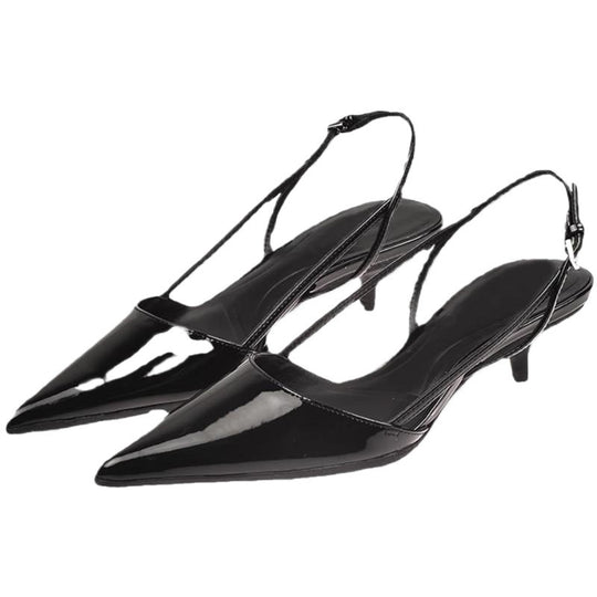 Damen Slingback-Pumps mit spitzem Absatz und glänzender Lackoberfläche R&B
