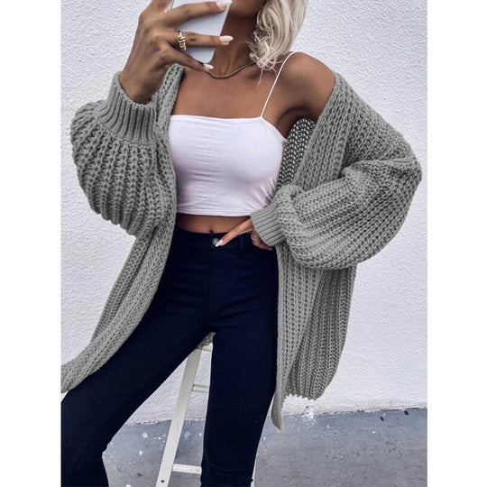 Damen Grobstrickcardigan mit voluminösen Ärmeln und offener Schnittführung R&B